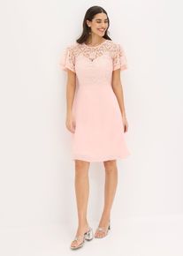 bonprix Spitzenkleid, rosa, Gr.48, Romantisch und feminin: Spitzenkleidin Mini-L&auml;nge aus romantischer Spitze mit Futter in Herzform am Ausschnitt und weiten &Auml;rmel