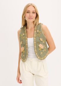bonprix Femei Vestă brodată din material vaporos cu in, verde, 50