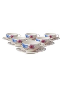 Villeroy & Boch Tasse VILLEROY & BOCH "Teetassen mit Untertassen Mariefleur Gris Basic 150 ml 6er Set bunt", bunt, 6 tlg., Porzellan, Trinkgef&auml;&szlig;e, Tasse