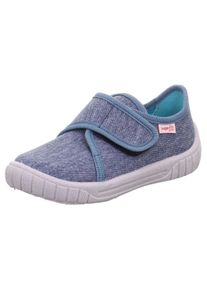 Hausschuh Superfit "BILL, WMS: mittel", M&auml;dchen, Gr. 28, jeansblau, Baumwolle, meliert, Schuhe Hausschuh, Kindergartenschuh mit Klettverschluss, Gr&ouml;&szlig;enschablone zum Download