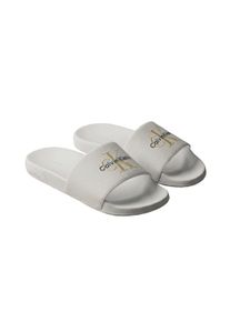 Badepantolette Calvin Klein "ESS SLIDE CV WN", Damen, Gr. 39, wei&szlig;, Textil, unifarben, Basic, Schuhe Badepantolette, Strandschuh, Flat mit CK-Stickerei