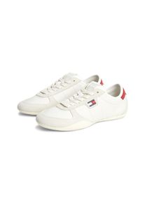Sneaker Tommy Jeans "TJ BALLET SNEAKER", Damen, Gr. 42, Textil, wei&szlig;, blau, rot, Leder, Lederimitat, unifarben mit Farbeinsatz, Basic, Schuhe Sneaker, Freizeitschuh, Halbschuh, Schn&uuml;rschuh im Retro-Look