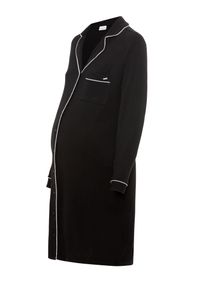 Umstandsnachthemd Lascana, Damen, Gr. 40/42, N-Gr, schwarz, Single Jersey, Obermaterial: 95% Viskose, 5% Elasthan, kontrastfarbene Details, unifarben, ca. Mitte Oberschenkel, V-Ausschnitt, paspeliert, Kleider Umstandsnachthemd, mit Kontrastpaspeln