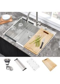 Stainless Steel Kitchen Sink Drop In 31x20 Inch Top Mount Single Basin Deep Sink With Cutting Board
