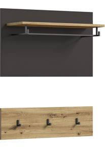 Garderobenpaneel Home Affaire "REHAT, TOPSELLER, 2-teilig, bestehend aus: Paneel & Hakenleiste", grau (basalt grau, artisan eiche nachbildung), B:80cm H:73cm T:27cm, Holzwerkstoff, Garderobenpaneele, Garderobenpaneel, Paneel, Hakenleiste, Wandboard, Garderobe, Garderobenleiste