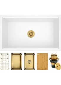 White 23 Inch Undermount Bar Sink Granite Composite With Accessories