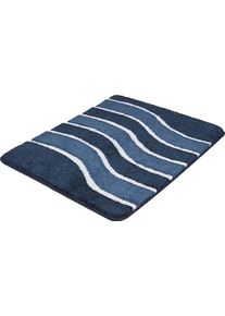 Badematte Meusch "Lara", navy, H:20mm, Polyester, Badematten, Badematte, Wellen-Design mit flauschigen wei&szlig;en Akzenten