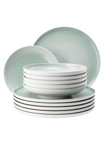 Geschirr-Set Seltmann Weiden "Tafelservice Sento Home 12er Set", gr&uuml;n (aura mint), 12 tlg., Porzellan, Geschirr-Sets, Geschirr-Set