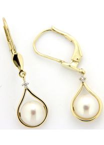 Paar Ohrh&auml;nger Firetti "Schmuck Geschenk Gold 333 Ohrschmuck Patentbrisur Perle", wei&szlig; (gelbgoldfarben, wei&szlig;goldfarben, wei&szlig;), Ohrringe, Damen, 0,01 P2 = erkennbare Einschl&uuml;sse, Diamanten Gelbgold 333 Perlen, Diamanten, Gelbgold 333, Perlen, Paar Ohrh&auml;nger, mit S&uuml;&szlig;wasserzuchtperle - mit Brillanten