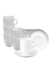 Tasse Seltmann Weiden "Cappuccinotassen mit Untertassen VIP. 230 ml 6er Set wei&szlig;", wei&szlig;, B:14,7cm H:10,4cm &Oslash;:14,7cm, Porzellan, Trinkgef&auml;&szlig;e, Tasse, Sp&uuml;lmaschinenfest, Mikrowellensicher, Ofenfest