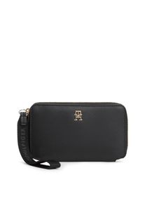Geldb&ouml;rse Tommy Hilfiger "TH LOGOTAPE COMPACT ZIP AROUND", Damen, schwarz, Lederimitat, Basic, Kleinlederwaren Geldb&ouml;rse, Unisex Portemonnaie, Geldbeutel mit edlem TH-Logoelement