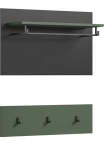 Garderobenpaneel Home Affaire "REHAT, TOPSELLER, 2-teilig, bestehend aus: Paneel & Hakenleiste", basalt grau, smoke gr&uuml;n, B:80cm H:73cm T:27cm, Garderobenpaneele, Garderobenpaneel, Paneel, Hakenleiste, Wandboard, Garderobe, Garderobenleiste