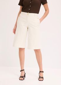 bonprix Bermudy wide leg z elastycznego diagonalu, biały, 44
