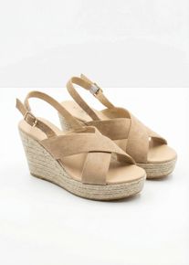 Sandalett med kilklack i baststil - beige - storlek 39 - bonprix
