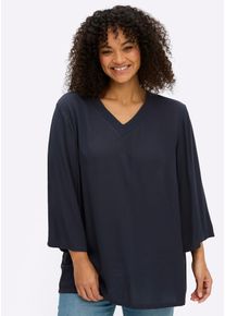 Longbluse sheego, Damen, Gr. 52, tiefblau, 100% Viskose, unifarben, V-Ausschnitt, Blusen Longbluse