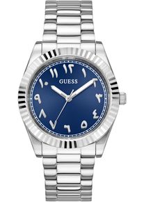 Quarzuhr Guess "CONNOISSEUR", silber (silberfarben,blau), Armbanduhren, Herren, Quarzuhr, Armbanduhr, Herrenuhr, Edelstahlarmband, analog