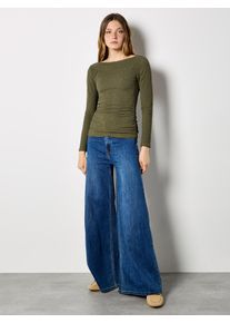 Shirttop Apricot "Bluse", Damen, Gr. S (36), gr&uuml;n (khaki), Obermaterial: 98% Polyester PES. 2% Elasthan EL., uni, Normale L&auml;nge, U-Boot-Ausschnitt, Gerade, Tops Shirttop, Strukturierte Oberfl&auml;che