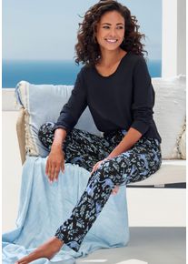 Pyjama Vivance Dreams, Damen, Gr. 48/50, schwarz bedruckt, Single Jersey, Obermaterial: 50% Baumwolle, 50% Viskose, bedruckt, unifarben, Basic, Basic lang, Rundhals, eingesetzt, Homewear-Sets Pyjama, mit All-Over Print