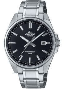 Quarzuhr CASIO EDIFICE, silber (edelstahlfarben, schwarz), Armbanduhren, Herren, Quarzuhr, Armbanduhr, Herrenuhr, bis 10 bar wasserdicht, Datum, Edelstahlarmband