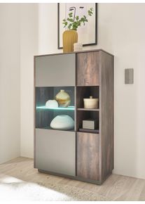 Vitrine Home Affaire "LARGO", braun (thermo oak dekor), B:80cm H:130cm T:40cm &Oslash;:80cm, Schr&auml;nke, Vitrine, Soft-Close-Funktion, H&ouml;he ca. 130 cm