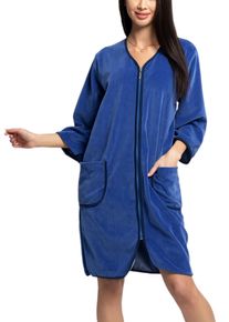 Damenbademantel AQUARTI "Bademantel Aquarti Damen Velours Bademantel Morgenmantel Kurz mit Rei&szlig;verschlus" Gr. XL, blau (jeans), XL, Obermaterial: 80% Baumwolle CO. 20% Polyester PES., Hausm&auml;ntel, Damenbademantel