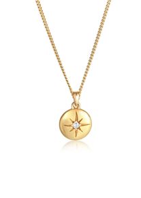 Kette mit Anh&auml;nger Elli "Halskette Stern Pl&auml;ttchen Disc Zirkonia 925 Silber" Gr. 45, gold, Halsketten, Damen, ohne Stein, Silber 925 (Sterlingsilber), Kette mit Anh&auml;nger