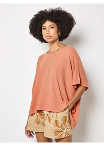 Longtop Apricot "Top", Damen, Gr. L (40), rot (koralle), Obermaterial: 66% Viskose LENZING ECOVERO CV LenzEcov. 32% Polyacryl PAN recyc.. 2% Elasthan EL., uni, Normale L&auml;nge, Fledermaus&auml;rmel, Tops Longtop, mit strukturierter Oberfl&auml;che