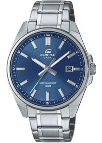 Quarzuhr CASIO EDIFICE, silber (blau, edelstahlfarben), Armbanduhren, Herren, Quarzuhr, Armbanduhr, Herrenuhr, bis 10 bar wasserdicht, Datum, Edelstahlarmband