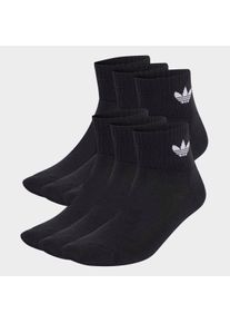Sportsocken adidas originals "1/4 SOCKS 6P", Herren, Gr. XL (46/48), schwarz, Obermaterial: 65% Baumwolle, 32% Polyester, 2% Elasthan, 1% sonstige Fasern, Socken Sportsocken, f&uuml;r Laufen, 6er-Pack, mit Logodruck im Trefoil Style, kn&ouml;chellang