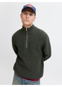 Jack & Jones Troyer JACK & JONES "JORBLEECKER KNIT HALF ZIP BF", Herren, Gr. S, forest river detail:schwarz, Strick, Obermaterial: 65% Polyacryl, 35% Baumwolle, unifarben, regular fit h&uuml;ftlang, hoch geschlossener Ausschnitt, Rippb&uuml;ndchen, Pullover Troyer