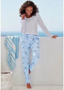 Pyjama Vivance Dreams, Damen, Gr. 48/50, hellblau bedruckt, Single Jersey, Obermaterial: 50% Baumwolle, 50% Viskose. Unterteil: 50% Baumwolle, 50% Viskose, bedruckt, unifarben, Basic, Basic lang, Rundhals, eingesetzt, Homewear-Sets Pyjama, mit All-Over Print