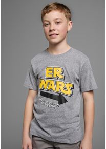 T-Shirt Kidsworld "ER WARS", Jungen, Gr. 176/182, grau (graumeliert), Jersey, Obermaterial: 50% Baumwolle, 38% Polyester, 12% Viskose, bedruckt, Basic, Rundhals, Shirts T-Shirt, Langarm, Basic-Passform, trendiger Print, Rundhalsausschnitt