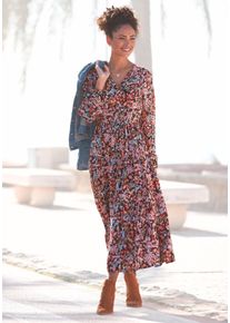 Maxikleid Lascana "mit Bl&uuml;mchenprint und V-Ausschnitt aus Viskose, locker bequemer Look", Damen, Gr. 46, N-Gr, bunt (floral, bedruckt), Web, Obermaterial: 100% Viskose, bedruckt, gebl&uuml;mt, figurumspielend kniefrei, V-Ausschnitt, elastischer Bund, Kleider Maxikleid, Lang&auml;rmliges Webkleid, Sommerkleid, modisches Kaftankleid, Druckkleid, Topseller