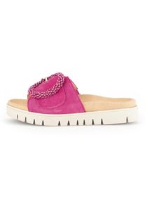 Pantolette Gabor, Damen, Gr. 44, pink, Ziegenveloursleder, Schuhe Pantolette, Plateau, Sommerschuh, Schlappen mit Zierperlen an der Zierschnalle, Topseller