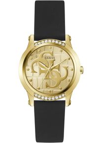 Quarzuhr Guess "ANNETTE", gold (schwarz, champagnerfarben), Armbanduhren, Damen, Quarzuhr, Armbanduhr, Damenuhr, Silikonarmband