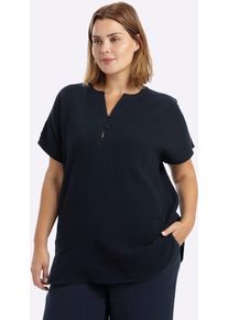 Longbluse sheego, Damen, Gr. 58, tiefblau, 100% Baumwolle, unifarben, Rundhals, Blusen Longbluse