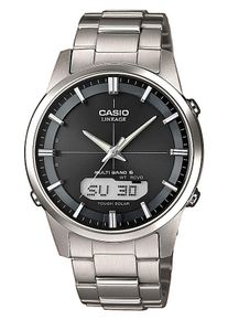 Funkchronograph CASIO FUNK, silber (silberfarben, schwarz, silberfarben), Armbanduhren, Herren, Funkchronograph, Solaruhr, Armbanduhr, Herrenuhr, Funkuhr, Titanarmband, Saphirglas