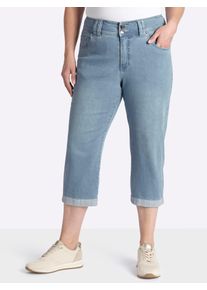 3/4-Jeans sheego, Damen, Gr. 58, Normalgr&ouml;&szlig;en, blau (blau, bleached), 99% Baumwolle, 1% Elasthan, unifarben, 3/4-L&auml;nge, Jeans 3/4-Jeans