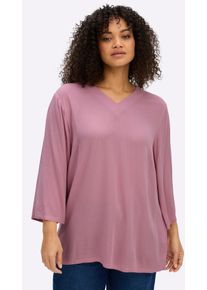 Longbluse sheego, Damen, Gr. 58, rosa (altrosa), 100% Viskose, unifarben, V-Ausschnitt, Blusen Longbluse
