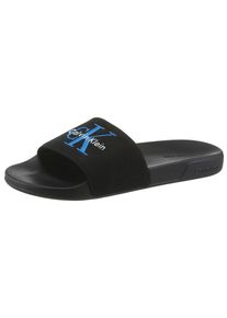 Pantolette Calvin Klein "ESS SLIDE CV", Herren, Gr. 46, schwarz, dunkelblau, Baumwolle, unifarben, Basic, Schuhe Pantolette, Strandschuh, Pool Slides, Flat mit Textil-Riemen