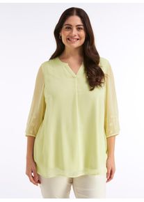 Longbluse sheego, Damen, Gr. 58, pistazie, 100% Polyester, unifarben, Rundhals, Blusen Longbluse