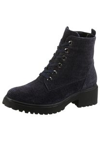 Waldl&auml;ufer Schn&uuml;rstiefelette WALDL&Auml;UFER "H-LUISE", Damen, Gr. 7,5 (41), blau (dunkelblau), Veloursleder, kariert, Schuhe Schn&uuml;rstiefelette, Schn&uuml;rboots, Profilsohle, Blockabsatz, in Komfortweite H (= sehr weit)