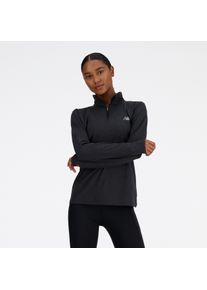 Laufshirt New Balance "SPORT ESSENTIALS SPACE DYE 1/4 ZIP", Damen, Gr. M, schwarz (schwarz heather (022)), Obermaterial: 84% Polyester, 16% Elasthan, normal, Rundhals, Shirts Laufshirt, mit 1/4 Rei&szlig;verschluss, hochschlie&szlig;ender Kragen