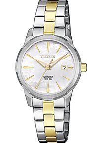 Quarzuhr Citizen, silber (silbergoldfarben, perlmuttfarben), Armbanduhren, Damen, Quarzuhr, Armbanduhr, Damenuhr, Edelstahlarmband, Datum
