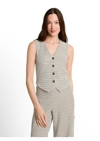 Kurzweste Tom Tailor Denim, Damen, Gr. XS, wei&szlig; schwarz knit stripe, Web, Obermaterial: 60% Baumwolle, 40% Polyester, gestreift, regular fit normal, V-Ausschnitt, Westen Kurzweste, mit Streifen-Muster und V-Ausschnitt
