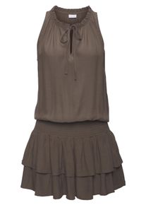 Sommerkleid Lascana, Damen, Gr. 46, N-Gr, braun, Web, Obermaterial: 100% Viskose, unifarben, figurumspielend kurz, Rundhals, Kleider Sommerkleid