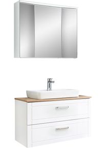 Badm&ouml;bel-Set SAPHIR "Serie 3007,Waschtisch mit Spiegelschrank", wei&szlig; glanz, B:90cm H:200cm T:44,5cm, Spanplatte, Kastenm&ouml;bel-Sets, Badm&ouml;bel-Set, Badezimmer-Set mit Waschtischplatte