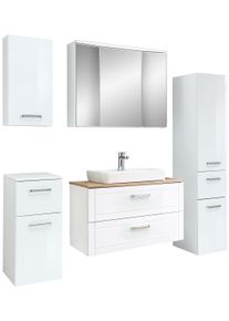 Badm&ouml;bel-Set SAPHIR "Serie 3007,7-teilig, mit T&uuml;rd&auml;mpfern", wei&szlig; glanz, B:160cm H:200cm T:44,5cm, Spanplatte, Kastenm&ouml;bel-Sets, Badm&ouml;bel-Set, Badezimmer-Set mit H&auml;ngeschrank, Unterschrank und Hochschrank