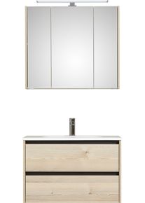 Badm&ouml;bel-Set SAPHIR "Mineralmarmor-Waschisch, Waschtischunterschrank und Spiegelschrank", polar pinie, B:81cm H:200cm T:46cm, Holzwerkstoff, Kastenm&ouml;bel-Sets, Badm&ouml;bel-Set