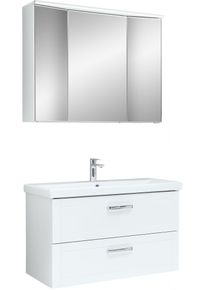 Badm&ouml;bel-Set SAPHIR "Serie 3007, Waschtisch mit Spiegelschrank", wei&szlig; glanz, B:90cm H:200cm T:45cm, Spanplatte, Kastenm&ouml;bel-Sets, Badm&ouml;bel-Set, mit T&uuml;rd&auml;mpfer